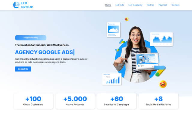 Home page image of LLD Agency website specializing in providing Google Ads services. You can buy google ads account here