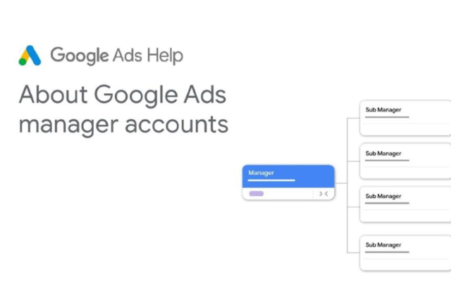 Google Ads Help graphic explaining the structure and hierarchy of a google mcc account with manager and sub-manager roles.