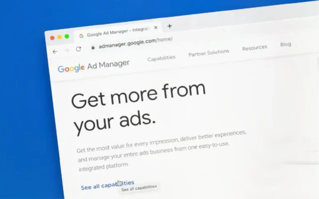 google ad manager homepage interface highlighting ad efficiency.
