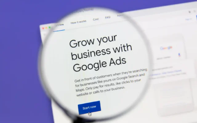 Google Ads business account landing page encouraging users to grow their business with online ads.