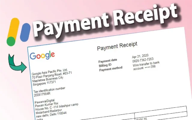 Google Ads receipts highlighting total advertising costs and payment summaries for agency reporting.	