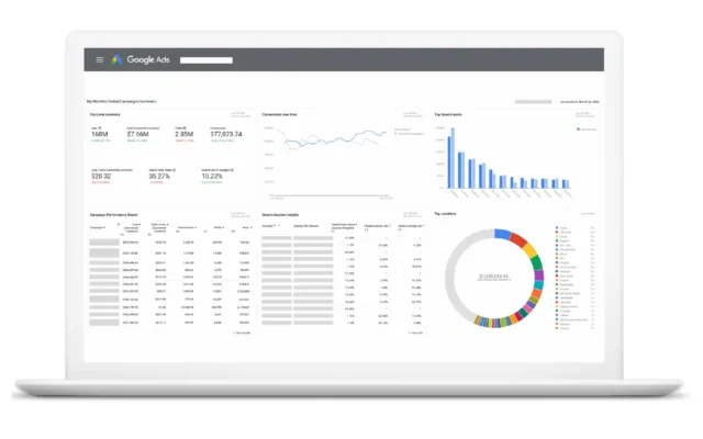 Google Ads dashboard displaying PPC campaign performance metrics and analytics.
