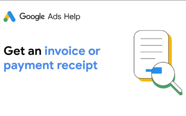 Google Ads Help screen showing option to get an invoice or payment receipt.