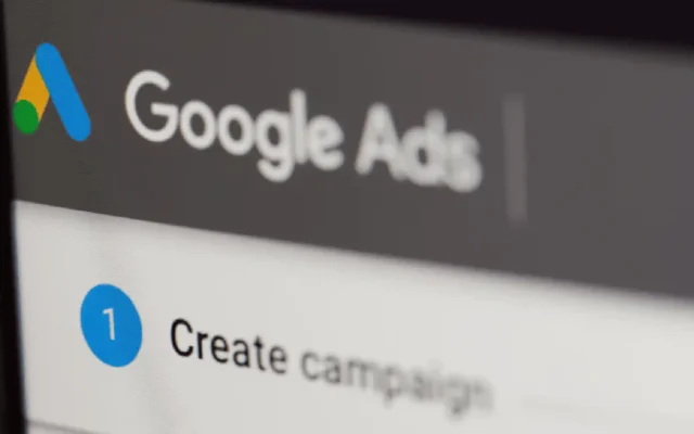 Close-up of the Google Ads interface showing the “Create campaign” step on screen.