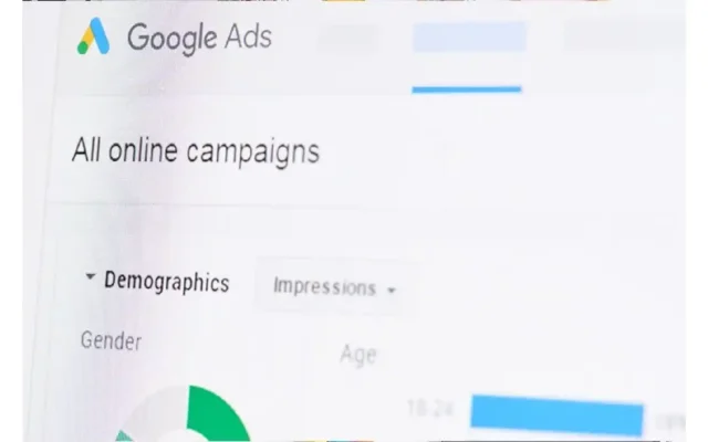 Interface of a Google Ads account displaying demographic data, including gender and age, used for campaign targeting and optimization. Understanding these metrics is crucial for effective Google Ads account management.